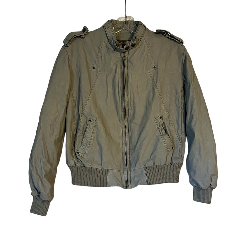 Vintage Blue Gray Etienne Aigner Leather Motorcycle Jacket Size 12